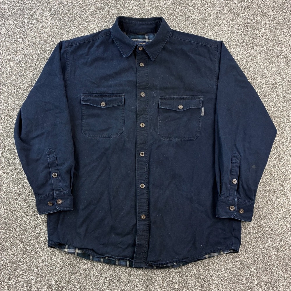 Vintage Woolrich Shacket Mens Large Blue Button Down Shirt Jacket Plaid‎ Lined